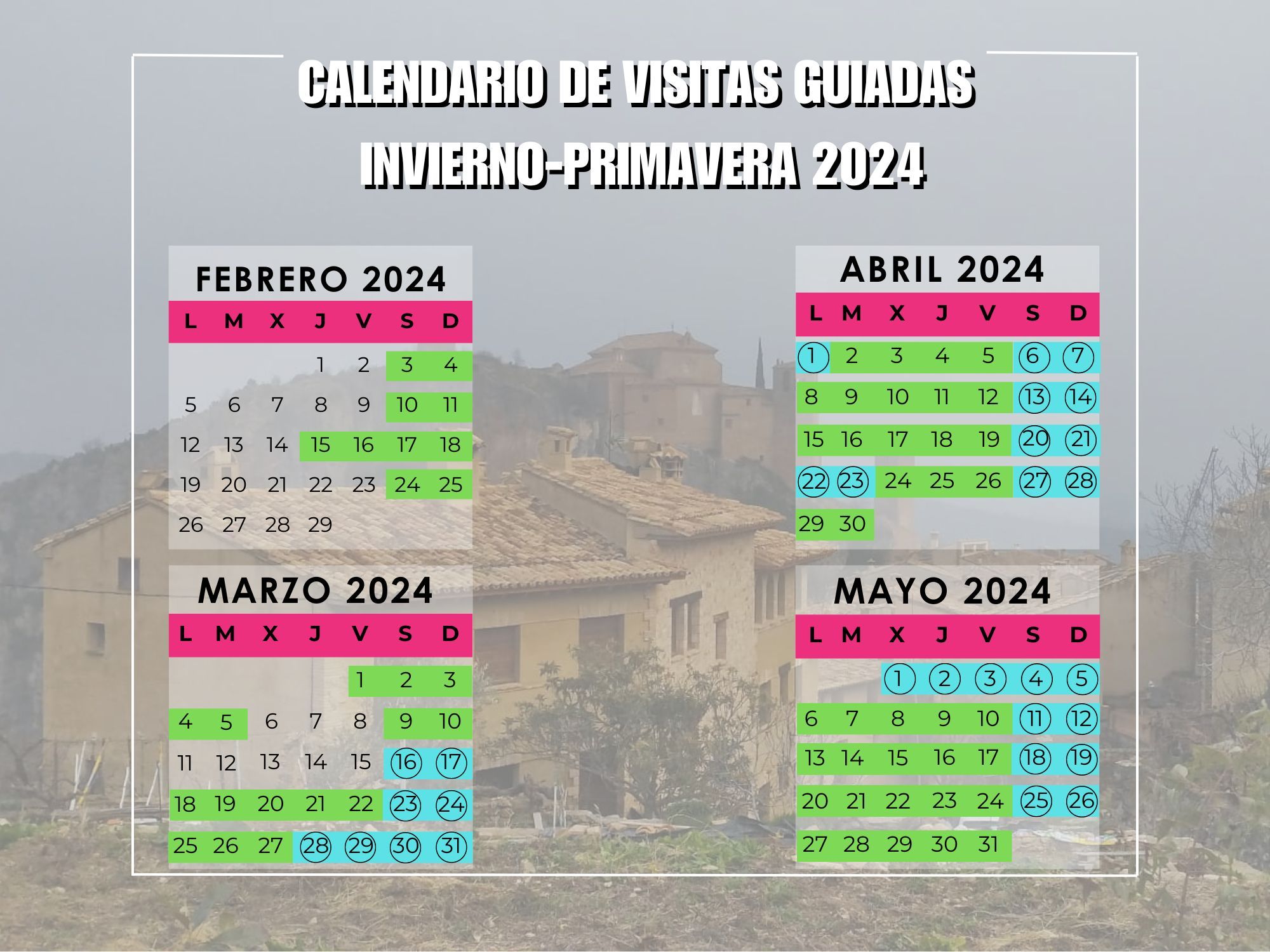 Calendario de Visitas Guiadas en Alquézar de Febrero a Mayo 2024